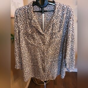 Old Navy Beige and Black Dot Print Button-Up Blouse